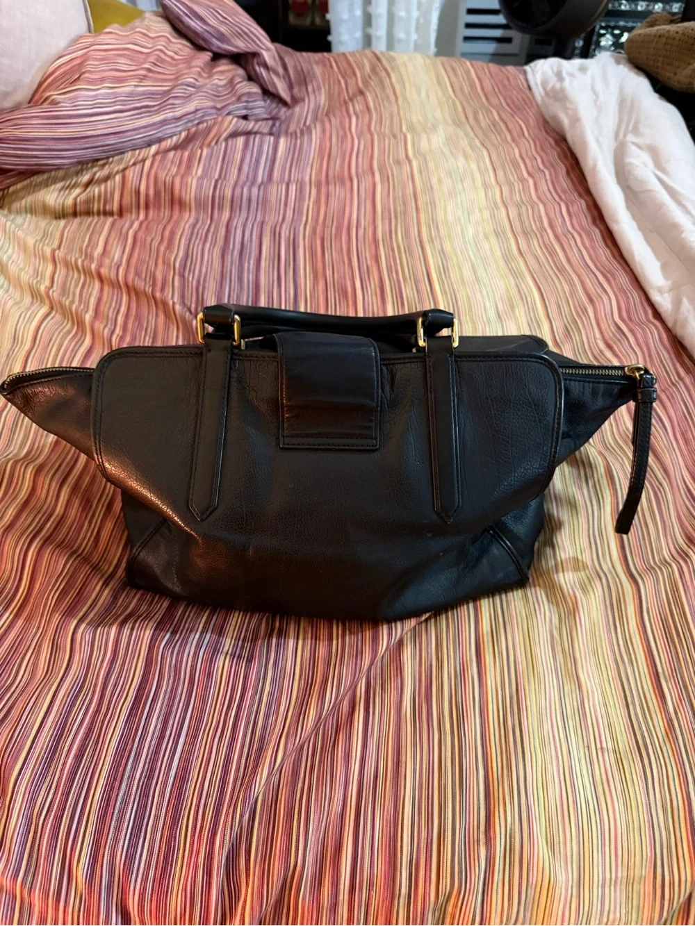 Marc by Marc Jacobs Black Leather Dual-Handle Satchel with Gold Hardware